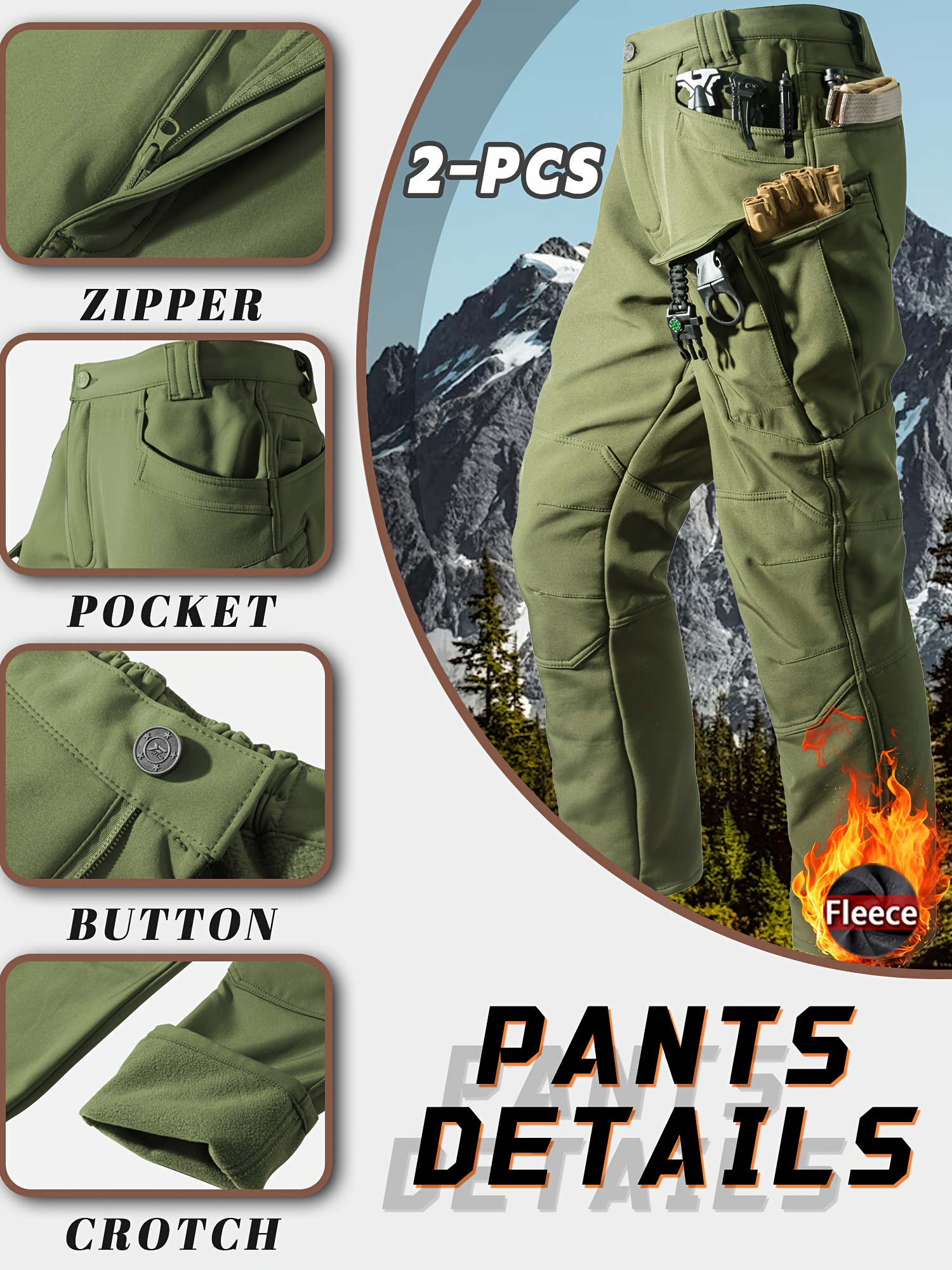 Men's Windproof Hooded Jacket & Insulated Cargo Pants Set
