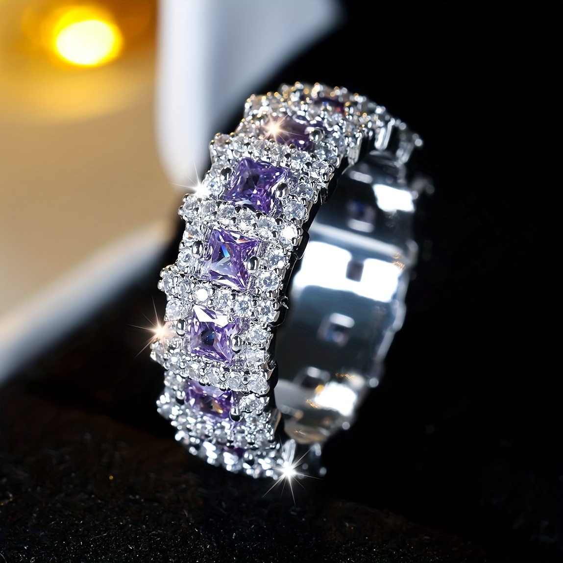 

Luxurious Super Shiny Ring, Full Of Purple Cubic Zirconia Ring, Proposal Engagement Ring, Holiday Gift Banquet Party Focus