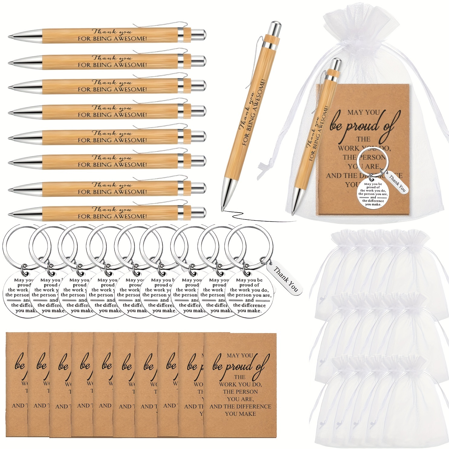 

10sets/40pcs Employee Appreciation 10pcs And 10pcs Inspirational Notebooks 10pcs Inspirational Keychains, For Nurse Teacher Building