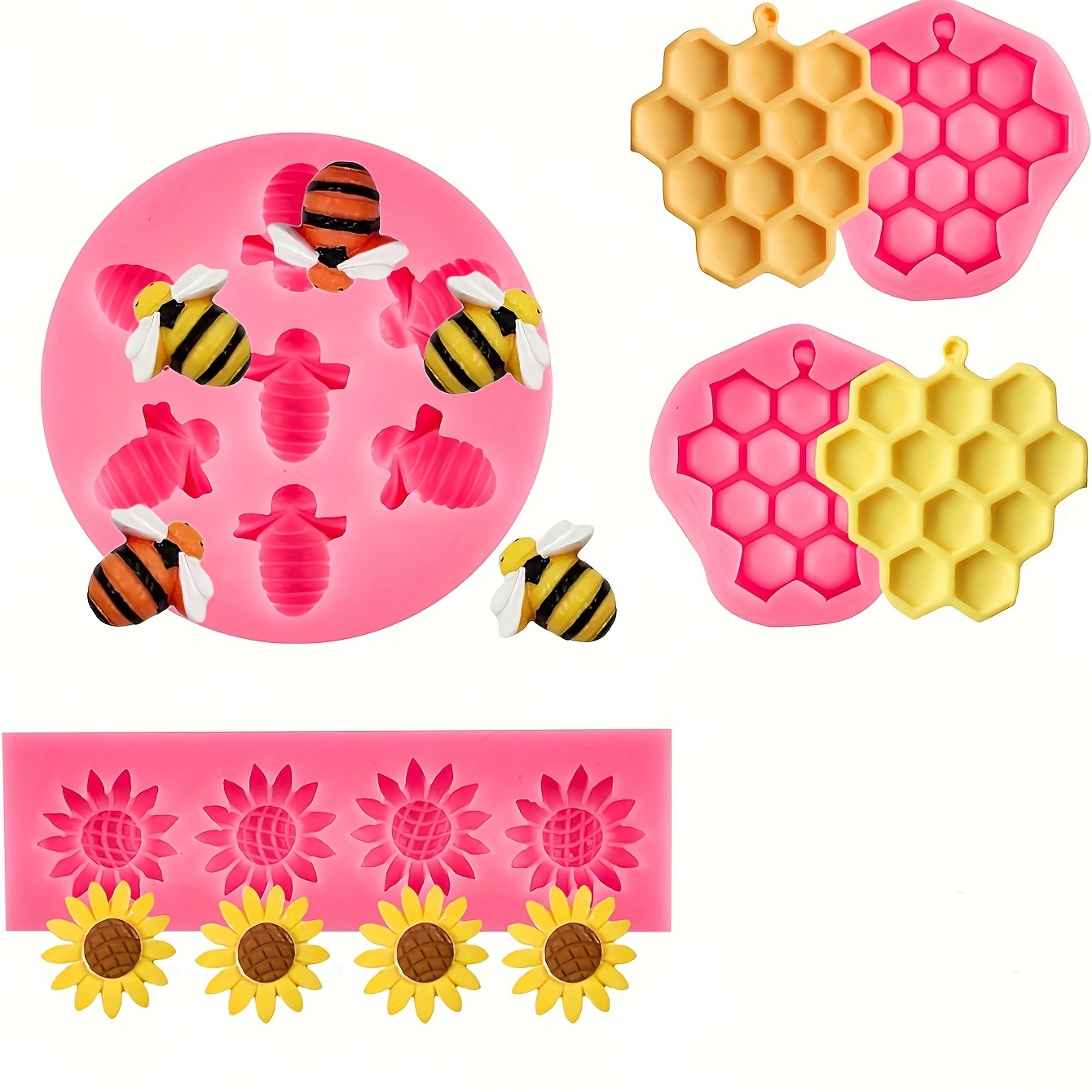 

Set Of Resin Silicone Molds For Bees, Beehives, And Sunflowers