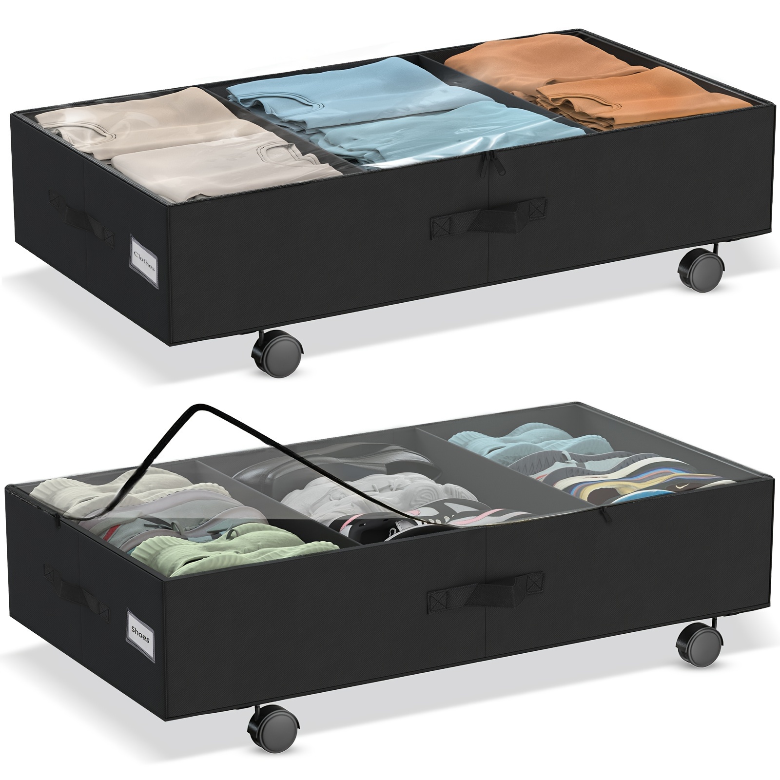 

Under Bed Storage Box With Wheels And Non-woven Bags 2 Pack Of Metal Foldable Under Bed Shoe Storage Organizer Drawer For Organizing Clothes, Books, Toys