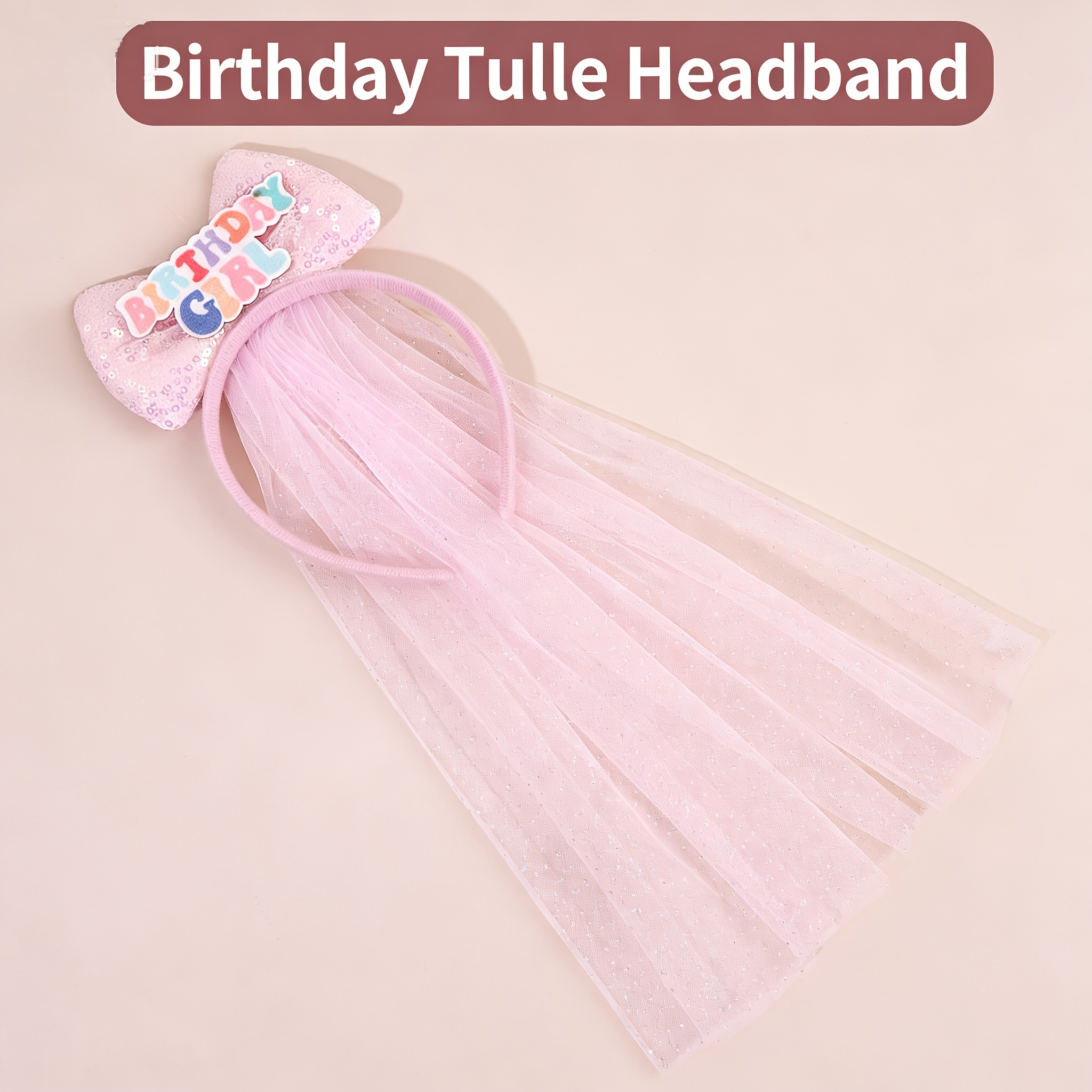 TEMU 1 pièce Serre-tête d'anniversaire avec nœud à paillettes brillantes et en tulle , accessoire de cheveux élastique et confortable pour femme,