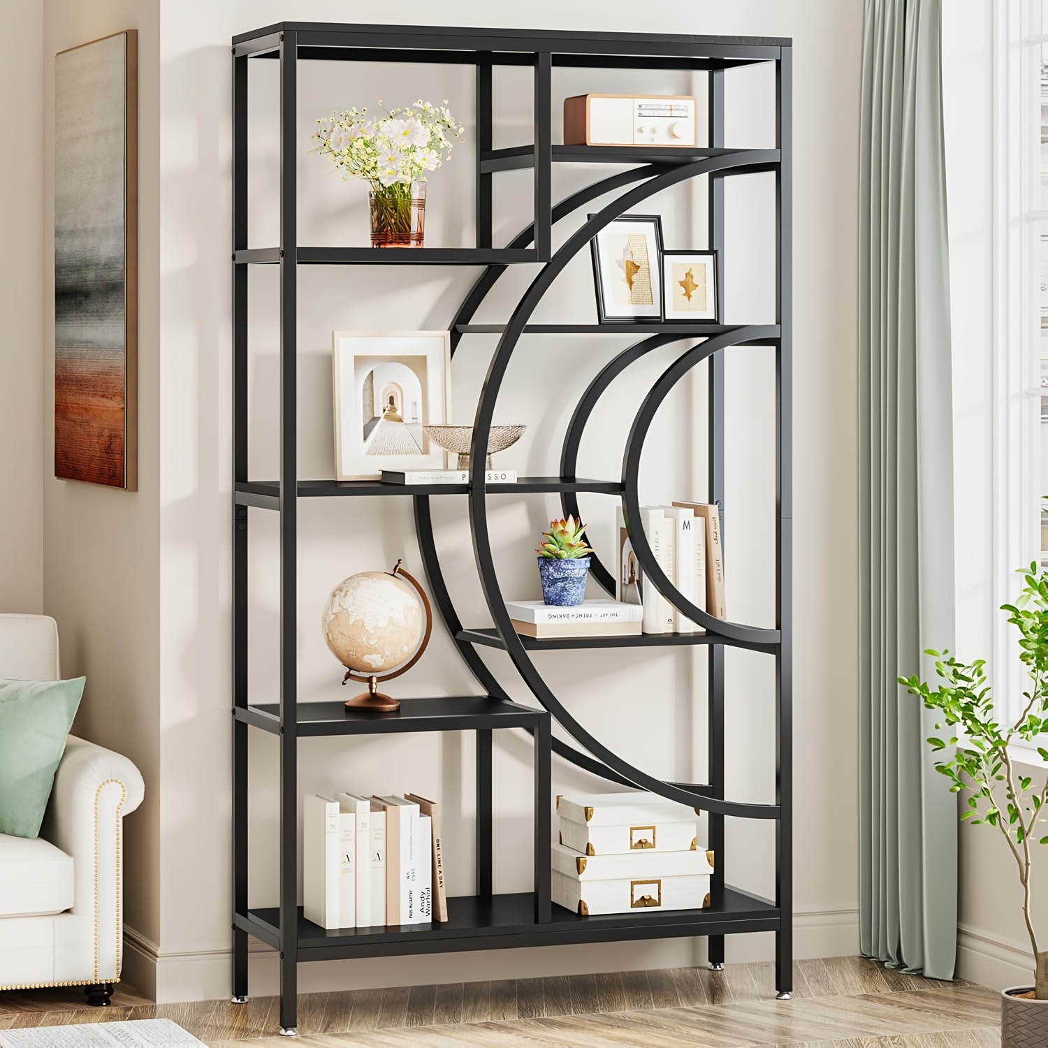 71-inch Tall Industrial Rustic 8-tier Freestanding Bookcase With Wood & Metal Frame - Heavy-duty Open Shelving Suitable For Home Office, Living Room, Assembly, Sturdy Etagere Bookshelf