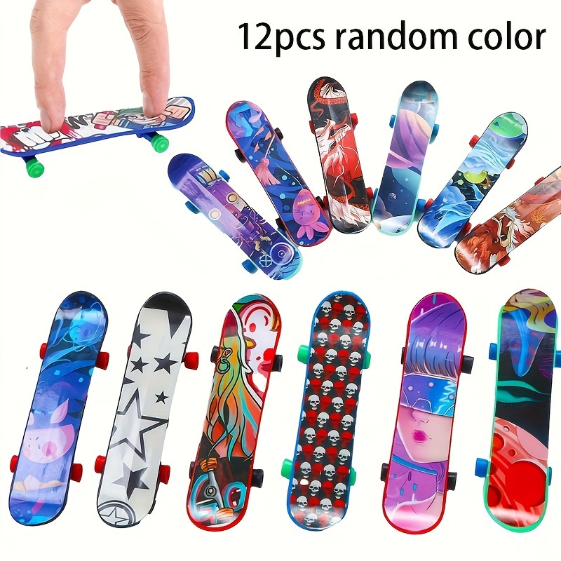 

12-pack Finger Skateboards Set - Fun Novelty Fingerboard Toys With And Designs, Party Favors, Desk Relaxation Gadgets, Birthday Gifts, Stocking Stuffers For /christmas, Colors, Plastic, For 3+