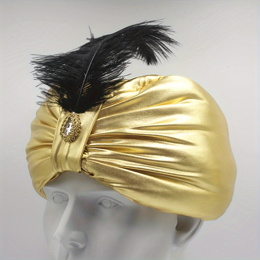 E-shop 1 Stück Boho-Stil Mischgewebe Arabischer Turban mit Feder- Schmuckdetail für Halloween Ostern Festliches Kopfschmuck