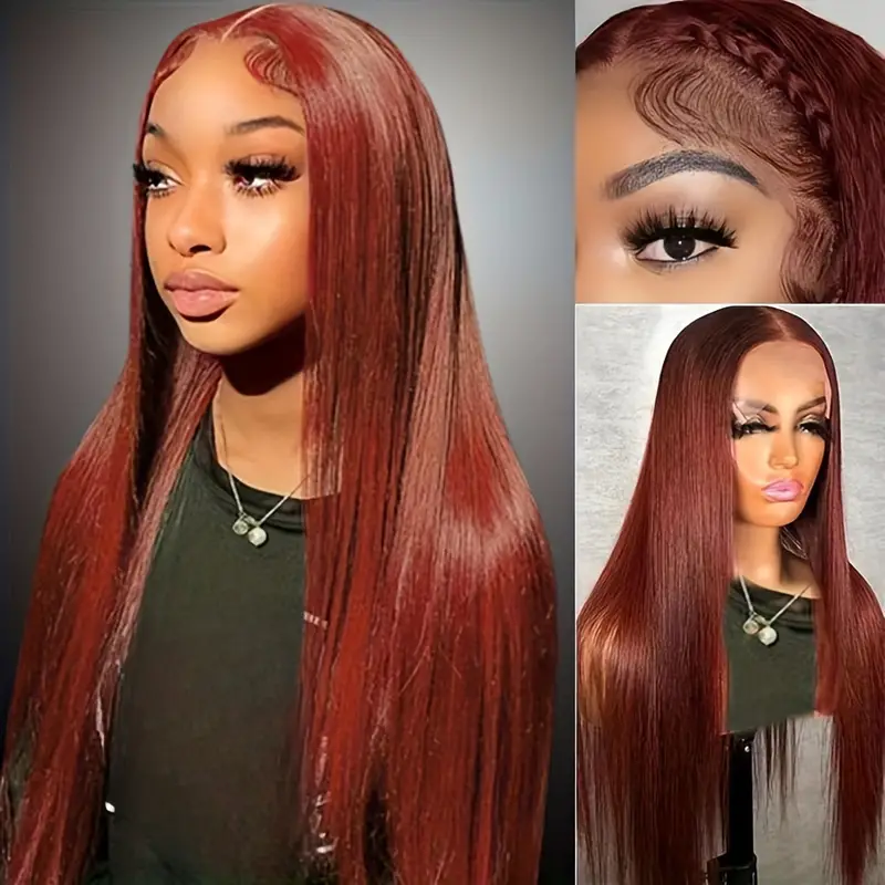 180% Density 5*5 Lace Front Human Hair Wig Reddish Brown 5x5 - Temu Canada