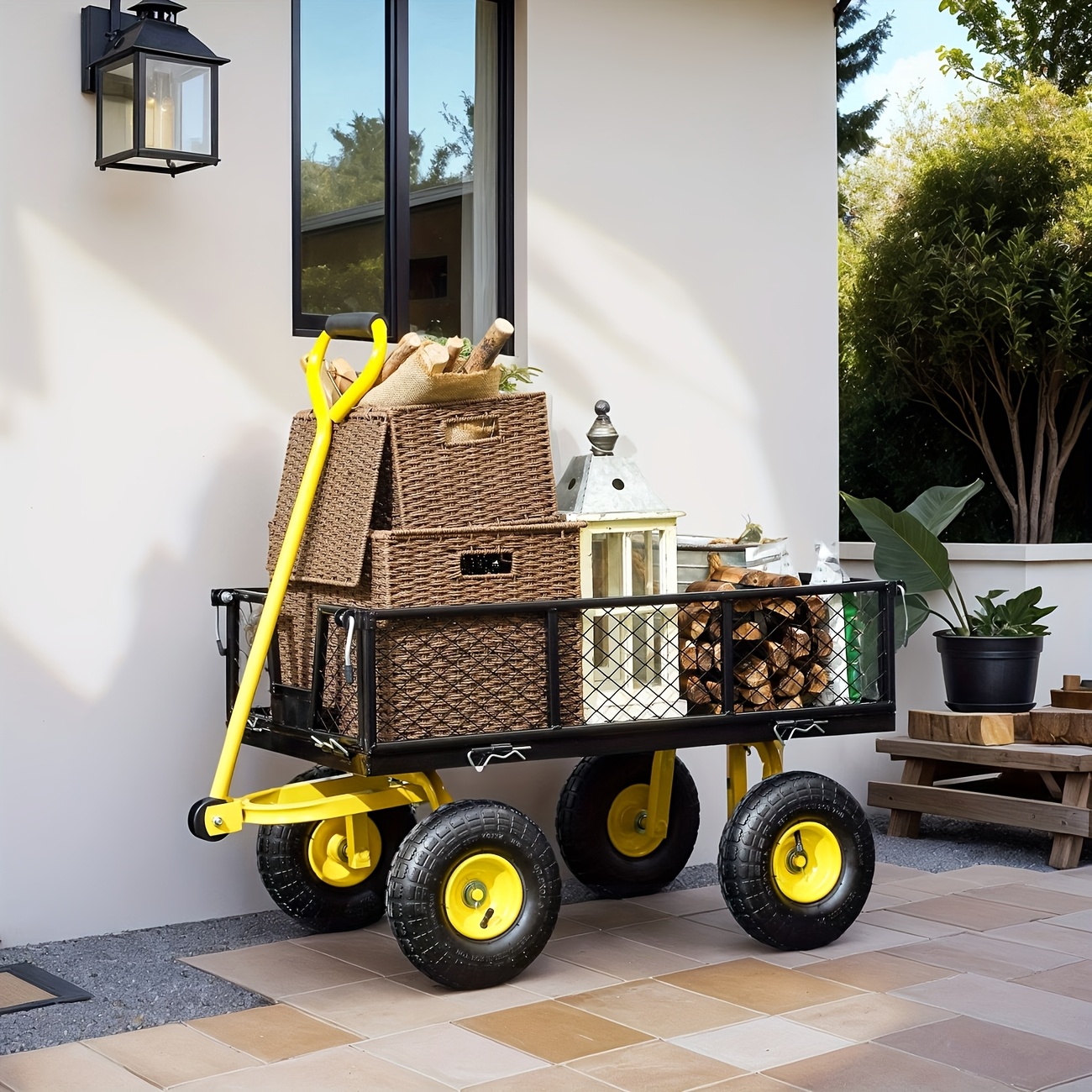 TEMU Heavy-duty Garden Cart, 500kg (1100 Lbs) Steel Garden Cart With Large Capacity, Cart With Removable Sides And Rotating Handle, Outdoor Cart