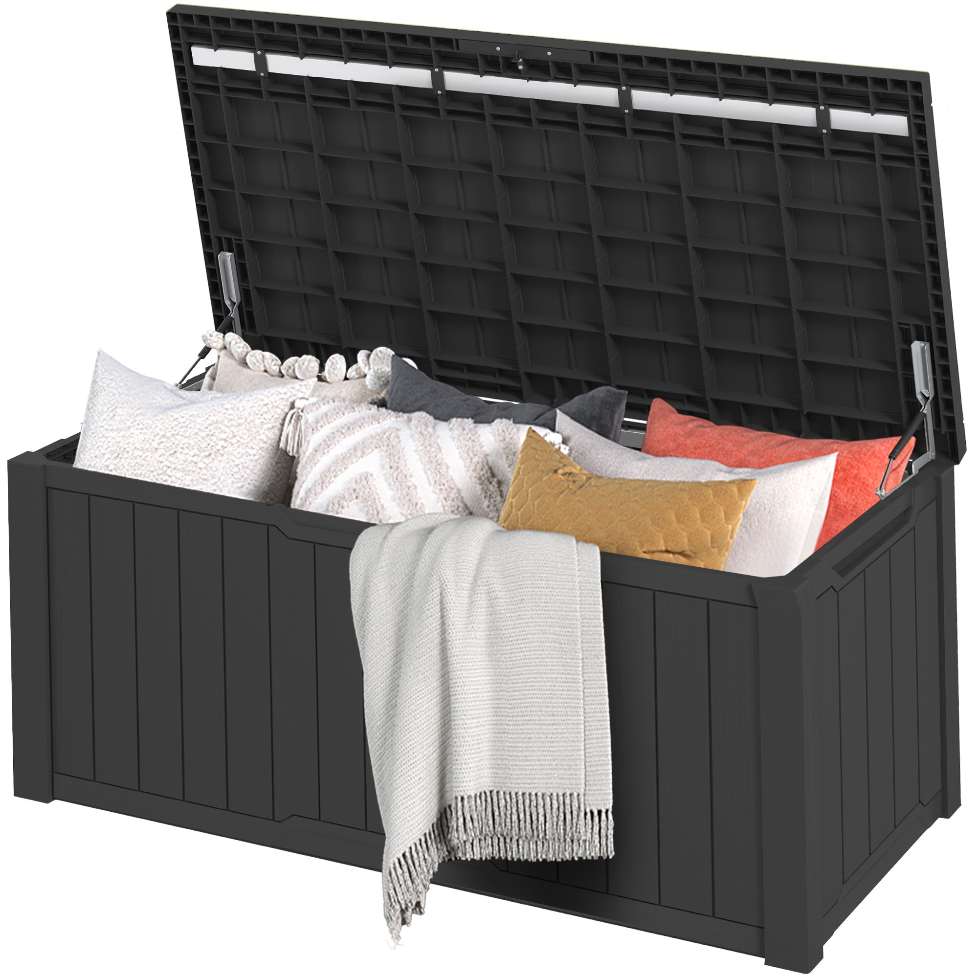 Image of 833l Outdoor Storage Box With Lock, Resin Deck Box That To 3- Person Bench Seat For Patio Cushions & Garden Tools