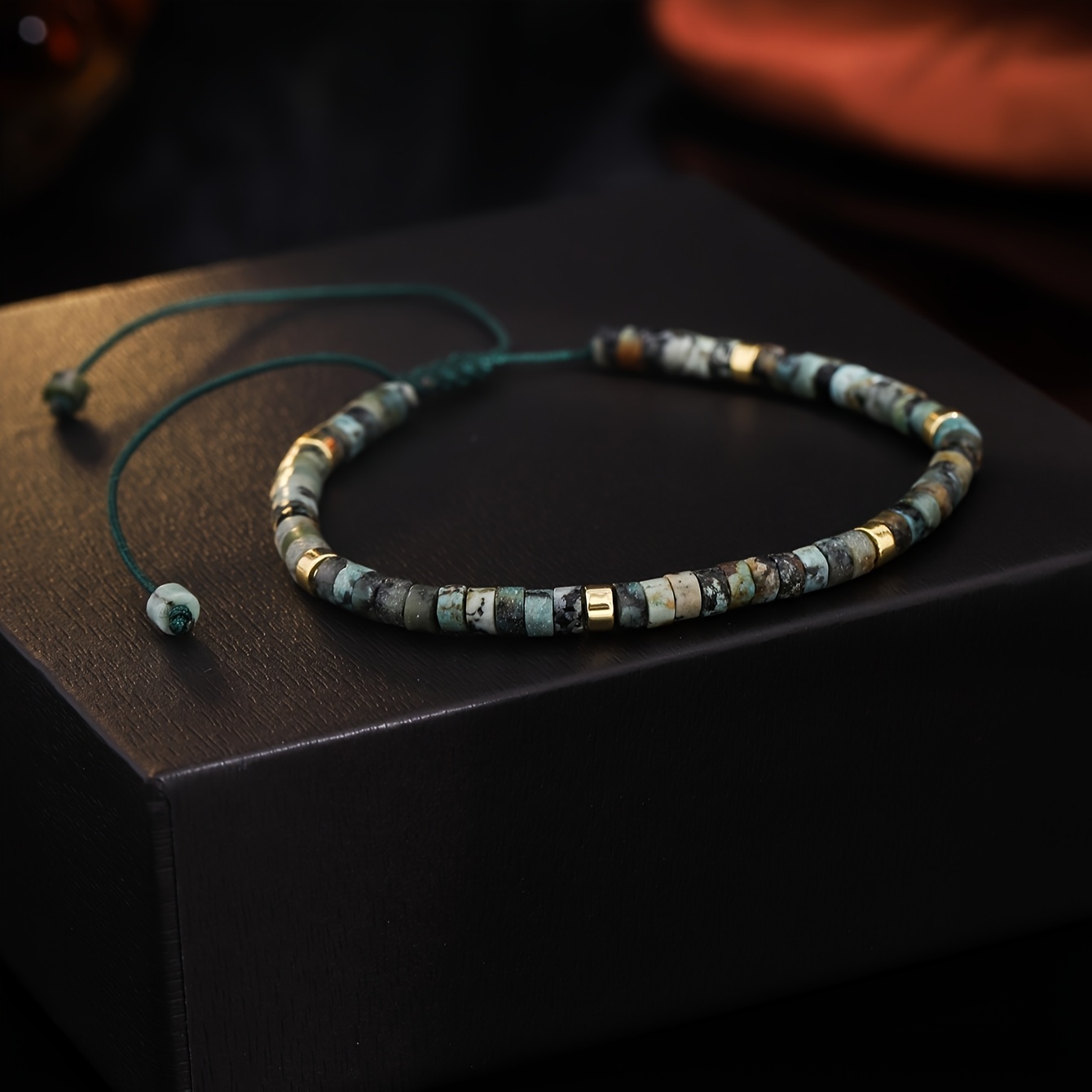 E-shop 1 Stück Herren-Armband aus afrikanischem Türkis – Natürlicher , verstellbar mit grünem geflochtenem Schnittband, wasserdicht für &