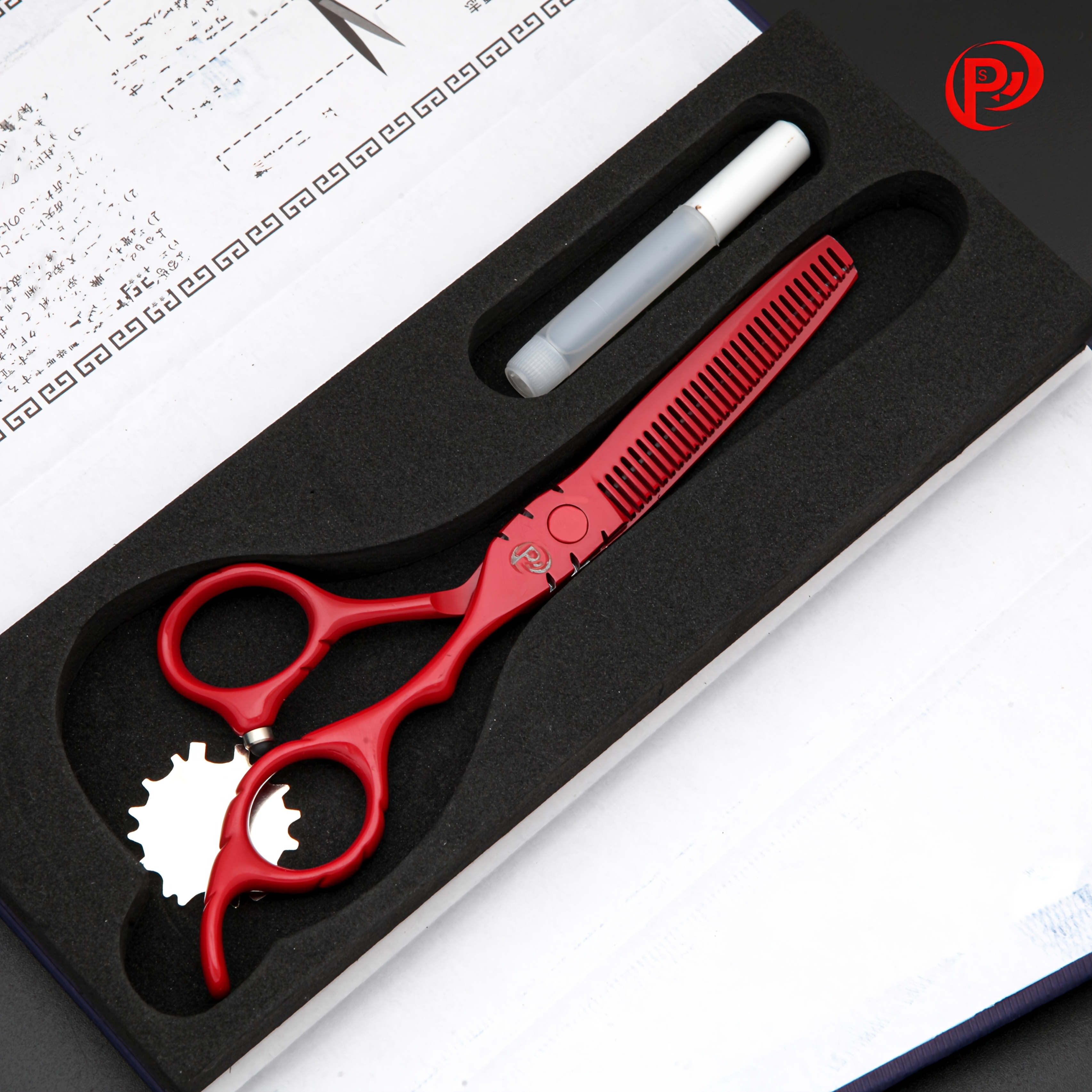 TEMU Genuine (poulos) High-end Red Professional Hairdressing Scissors, Featuring Sharp, Rigid, Wear-resistant, And Durable . The Ergonomically