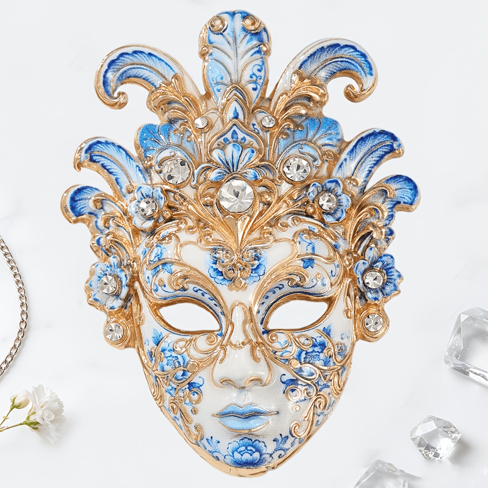 Vintage Venetian Mask Enamel Brooch with Rhinestone Inlay