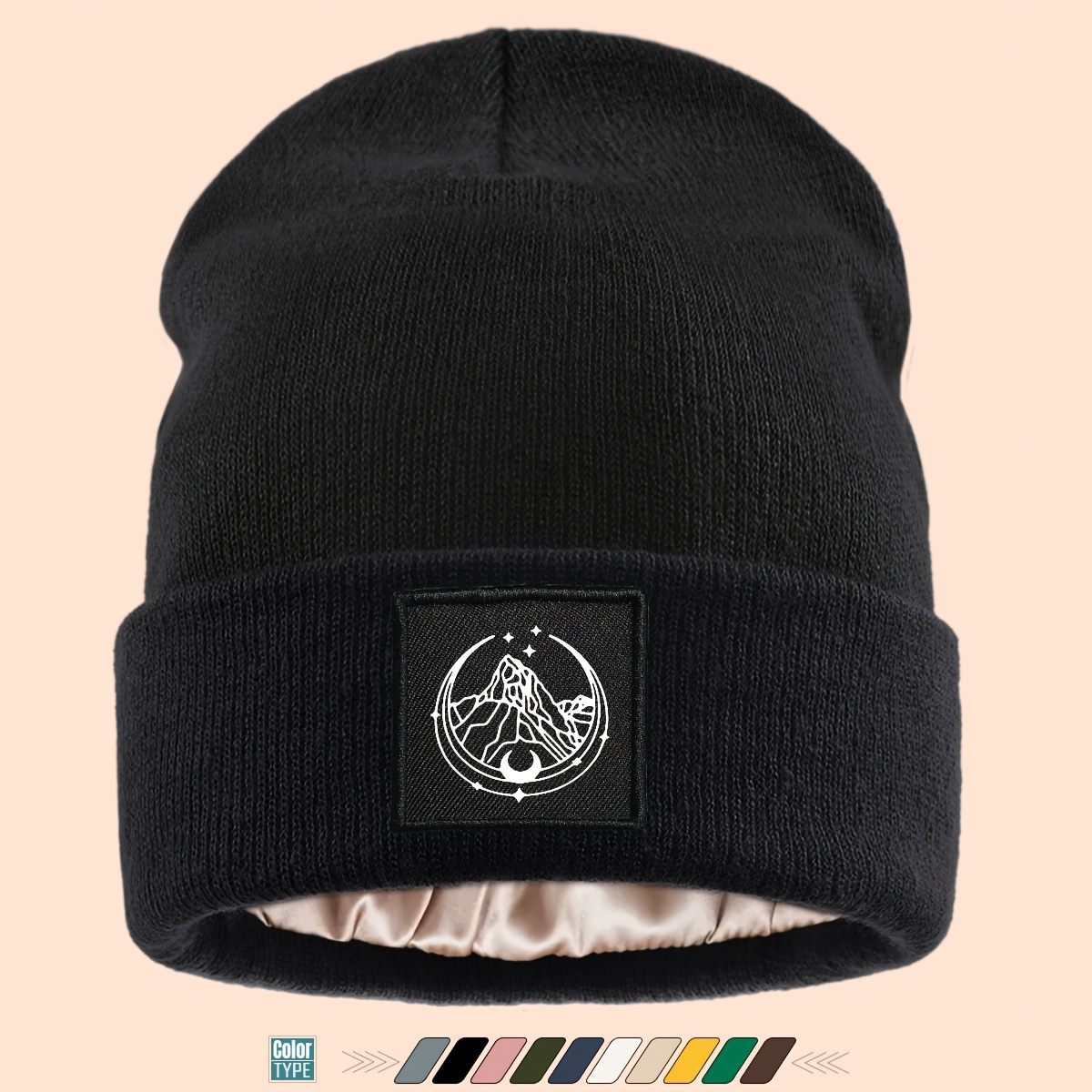 TEMU 1pc Of Autumn And Winter Hat With A Lining, Featuring A Fabric Patch With Magical Elements. A Loose And Comfortable Skull Cap For Men And Women,