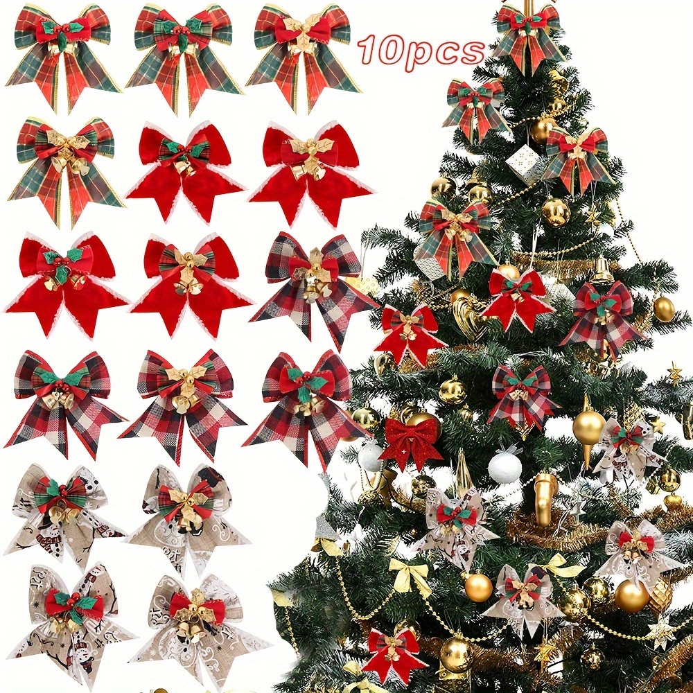 

10pcs Bow Decorative Mixed Styles For Diy Christmas Decoration Christmas Decoration