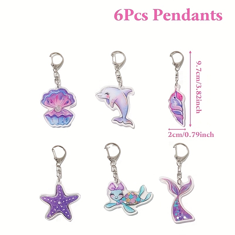 6pcs,little Mermaid Acrylic Keychain,ocean Theme Keychain Pendants,under The Sea Party Decoration,happy Birthday Party Decorations,wedding Bridal Party Supplies Keychain,party Keychain Packs