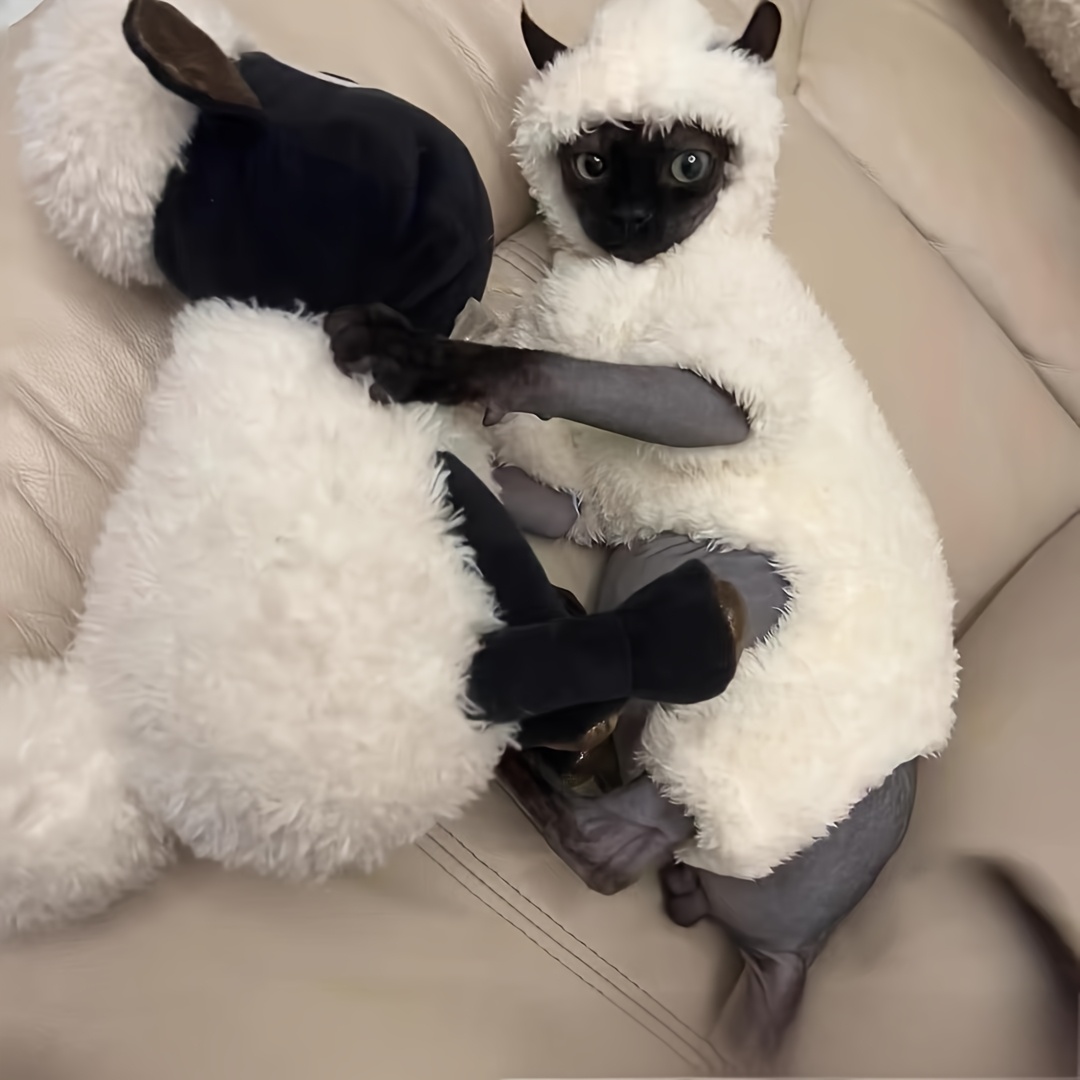 TEMU 1pc Winter Hooded Cat Suit - Thickened Fleece Pullover For Sphynx, , Mini & Toy Breeds - Hand Washable Acrylic & Polyester Blend - Autumn & Winter Four-legged Pet Clothing