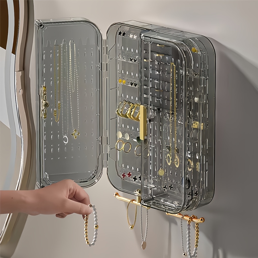 2pcs wall mounted jewelry organizer box large capacity clear plastic storage for earrings necklaces accessories stylish wall decor perfect gift for mother s day or holidays wallmounted organizer transparent storage grid layout storage jewelry box Product details 4