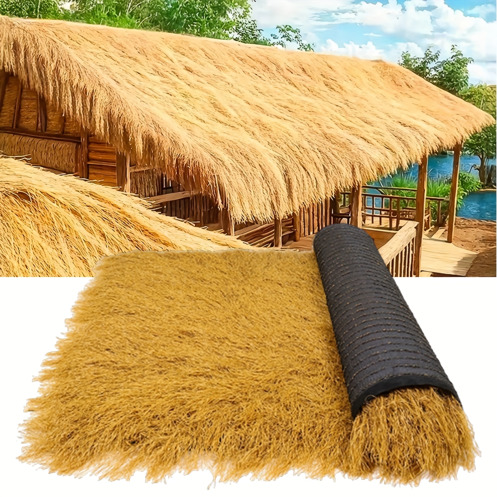 Artificial Thatch, Synthetic Thatch Roof, Bar Mexican Tropical Party Decoration, Artificial Grass Roll Garden Fence Terrace, Diy Crafts, And Fireproof Synthetic Palm Thatch Bundle