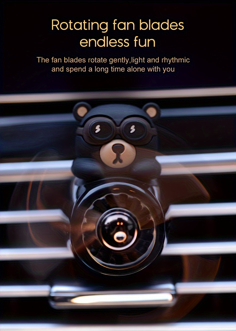 black bear car air freshener with rotating propeller magnetic car vent perfume diffuser cute bear car ornament with fragrance source options balm scent tablet incense stick details 5