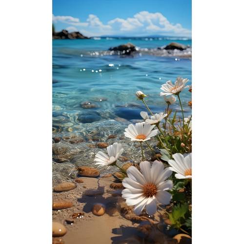 item picture a 5d coastal daisy diamond painting tool set round canvas mosaic kit suitable for beginners full diamond painting kit mosaic set ideal for home wall decor and holiday gifts for acrylic and big