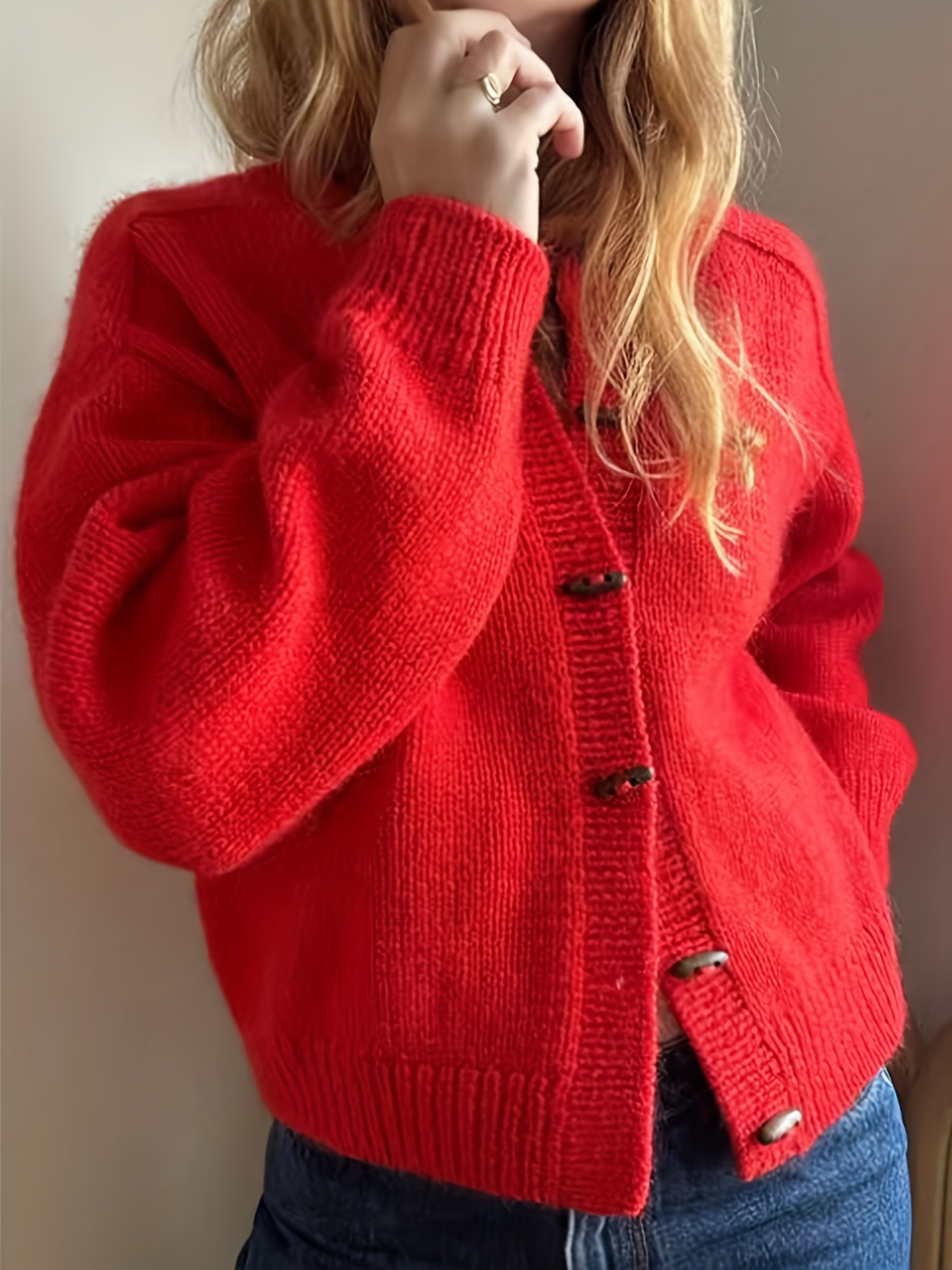 eleganter roter langarm cardigan damen gemütlicher pullover Temu