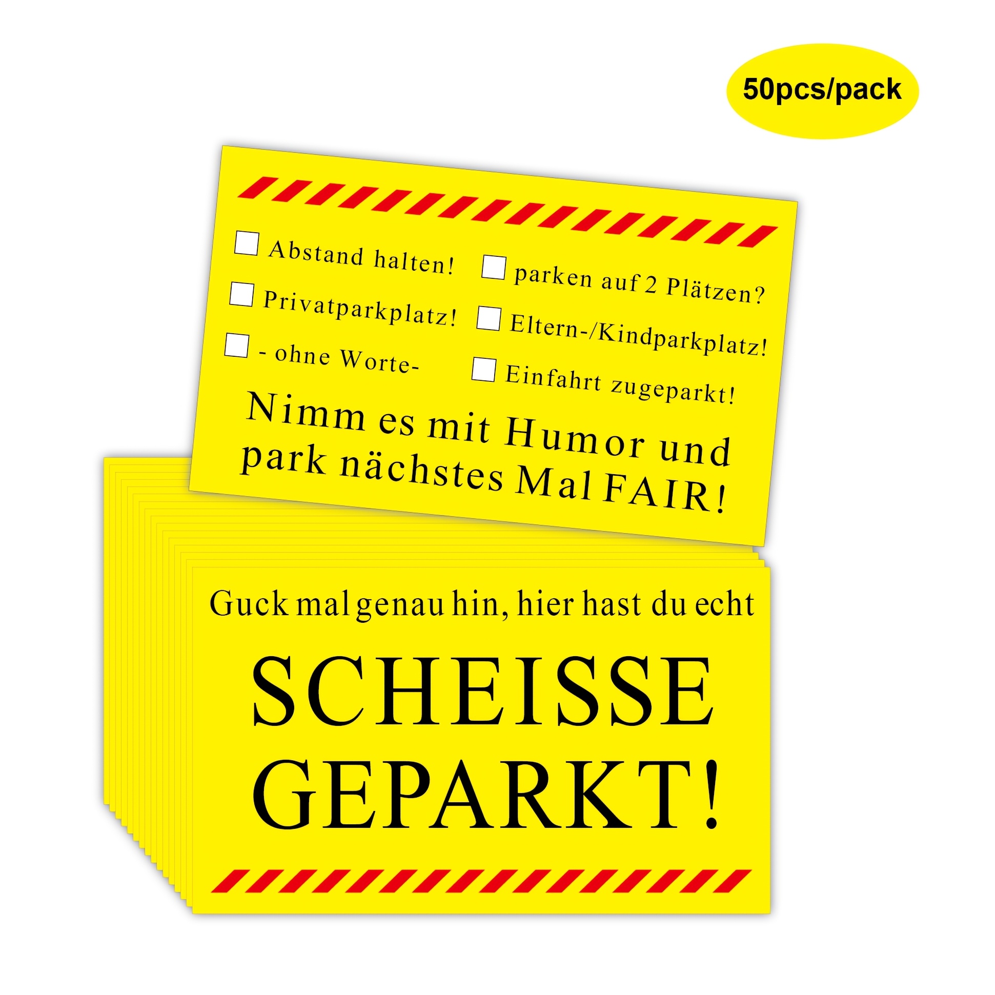 

50-pack Humorous Parking Cards, Writeable Prank Reminder Index Cards For Cars, Trucks, Motorcycles - , English Language, "scheisse Geparkt" Fun Message With Checkboxes