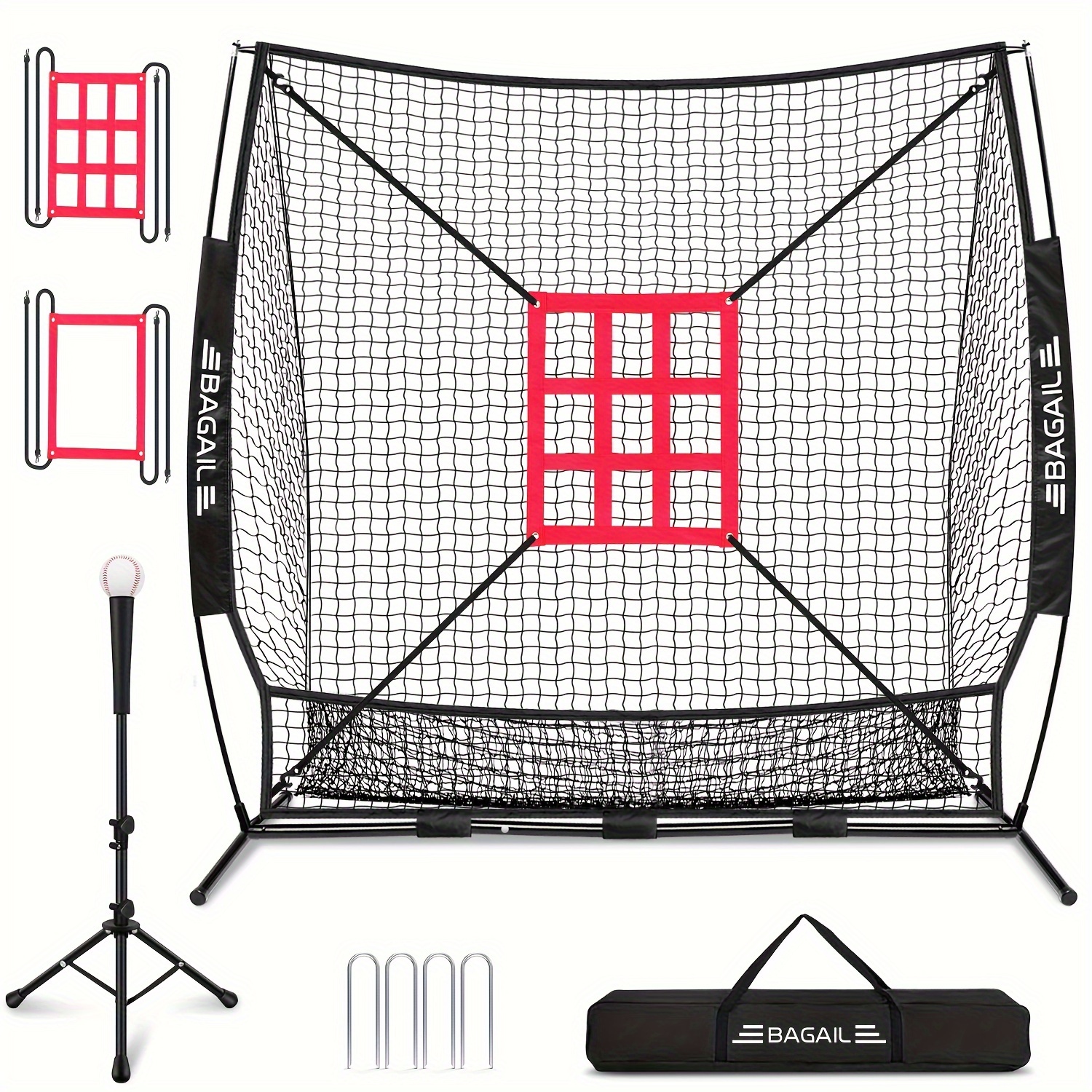 

Baseball & Softball Practice Net With For Batting, Hitting, Pitching Training, Portable Baseball Throwing Net With 2 , Batting Tee & Carry Bag