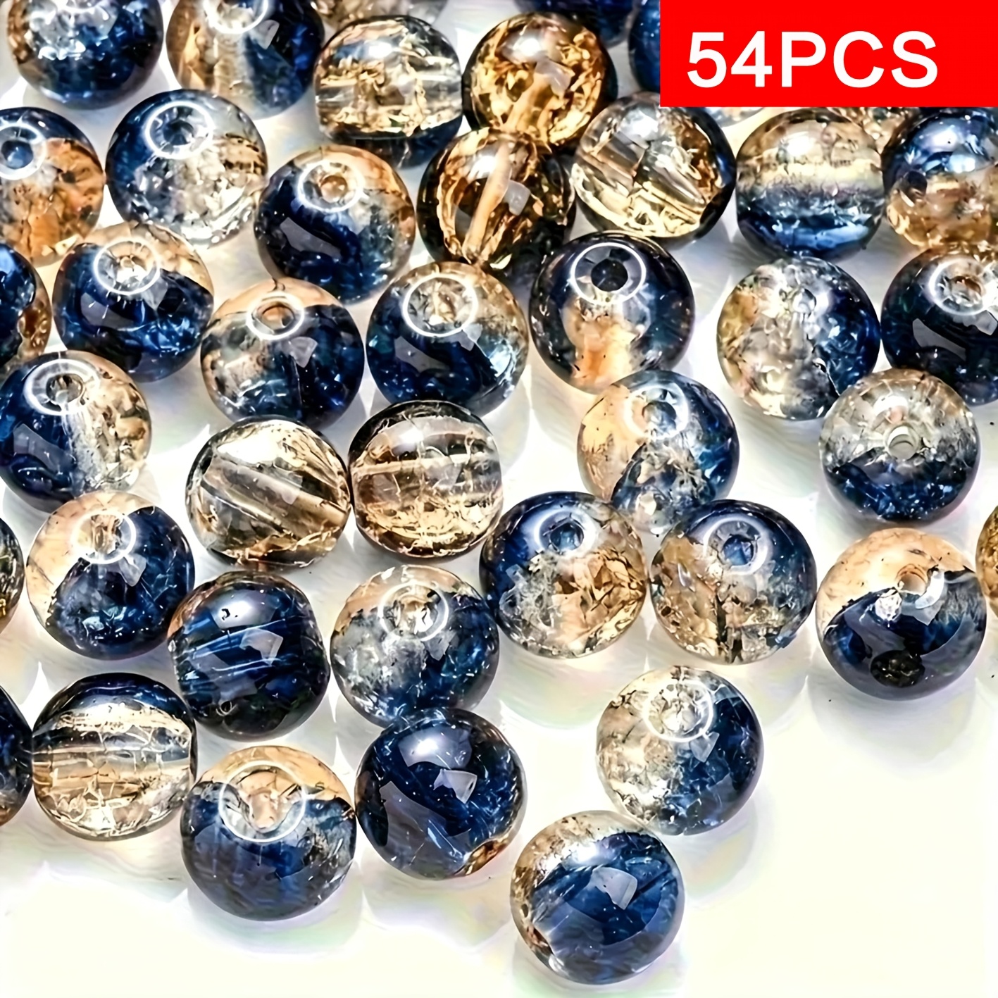 TEMU Cuentas de vidrio de 8 mm, cuentas redondas sueltas transparentes azul profundo, adecuadas para pulseras, collares, aretes y materiales para