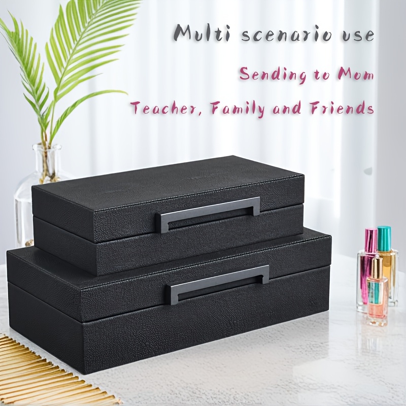 1pc fish pattern black   leather jewelry box with brass handles wooden frame contemporary style fabric lining desktop jewelry organizer vanity display    