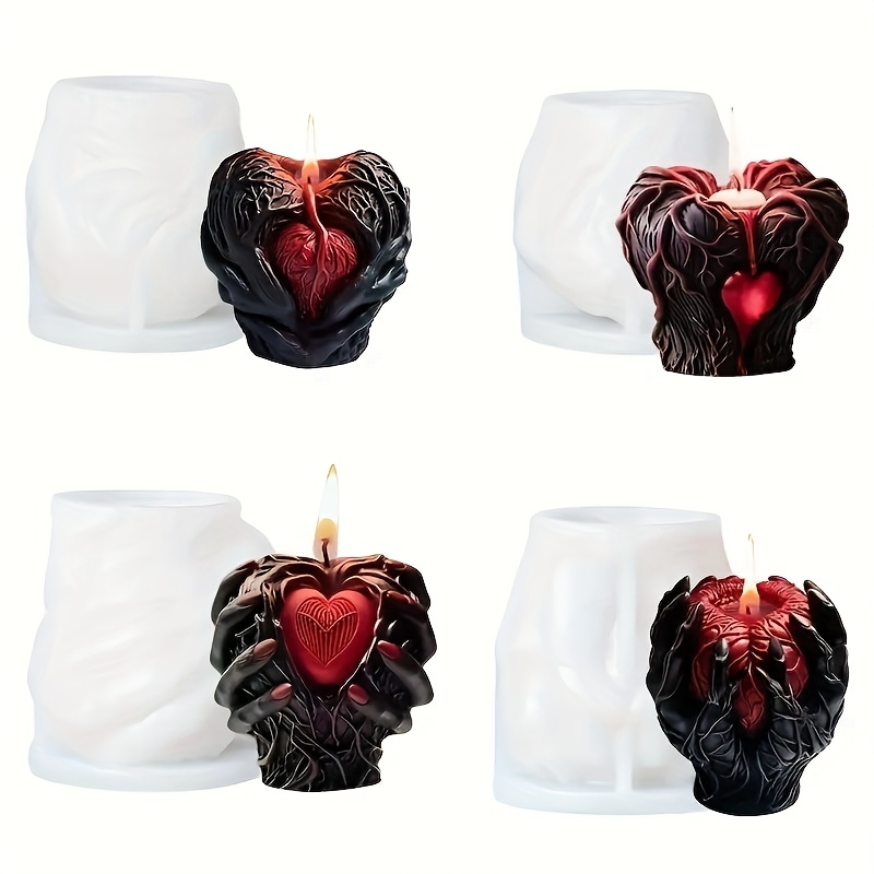 

4pcs Halloween Heart-shaped Candle Silicone Mold Set - 3d Handheld Design For Candles & Resin Crafts, Home Decor, Halloween Decorations