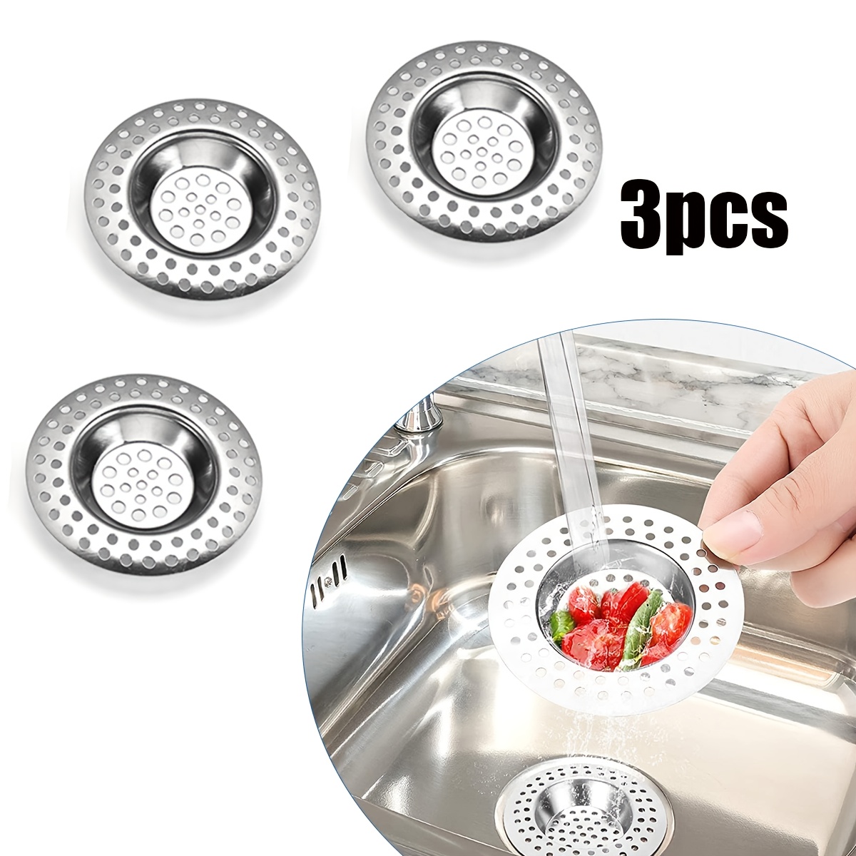 TEMU 3/6 pezzi Filtro per vasca da bagno Cattura capelli �� Filtro da cucina �� Filtro per lavandino bagno 3 pollici ( 7,6 cm) �� Filtro per lavello i