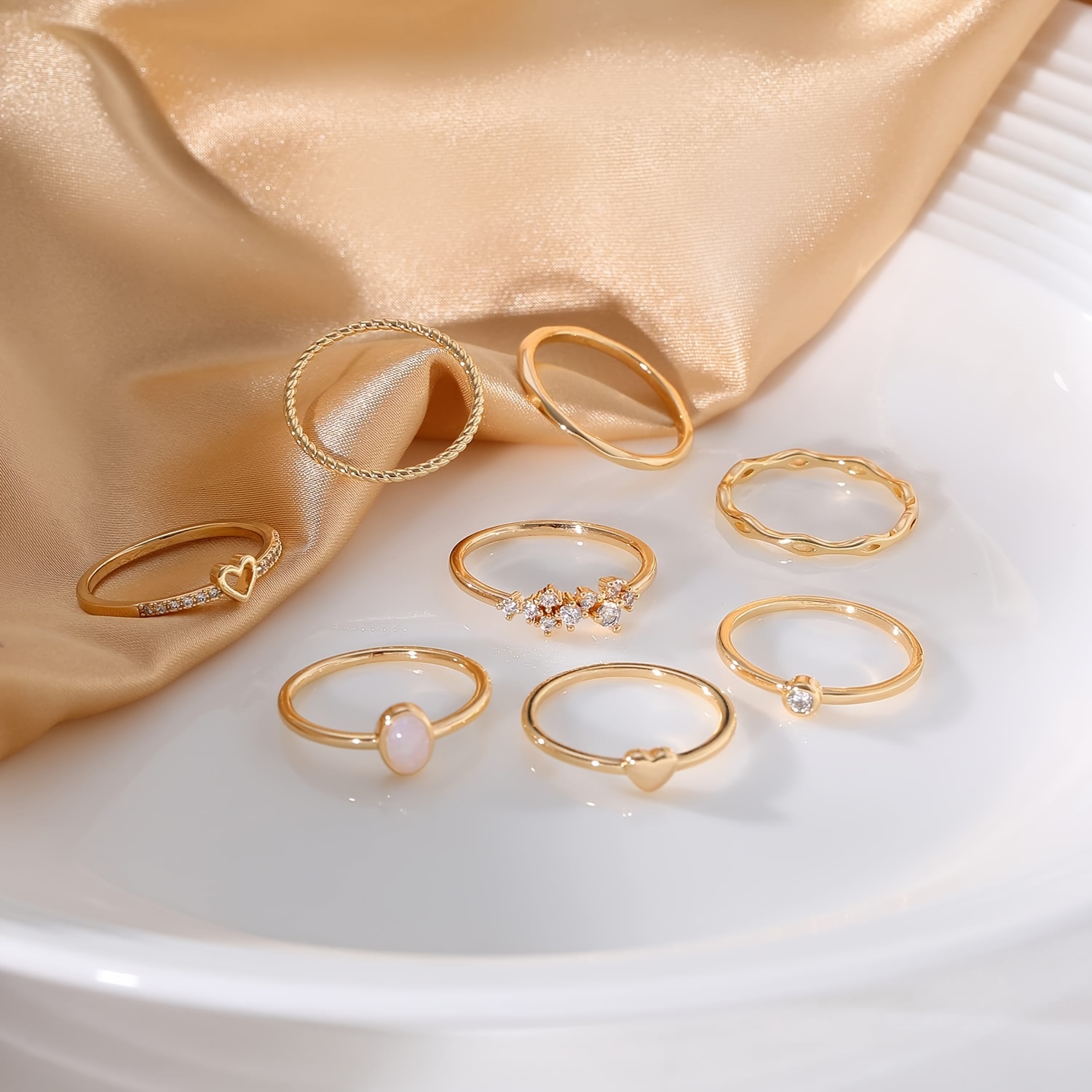 8pcs 14k Golden Plated Stacking Ring Set For Women Teen Dainty Thumb Stackable Rings Golden Silvery Heart Cz Non Tarnish Rings Plain Band Size 4-11 | Great Deals