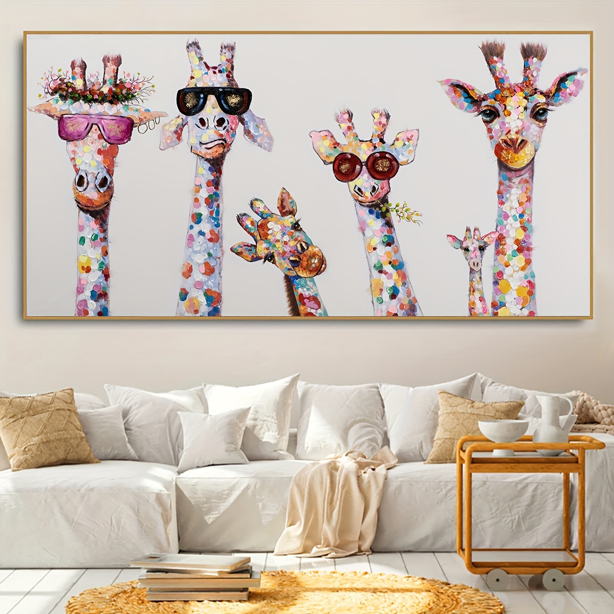 

1pc Unframed Canvas Poster, Modern Art, Colorful Giraffe, Ideal Gift For Bedroom Living Room Corridor, Wall Art, Wall Decor, Winter Decor, Room Decoration