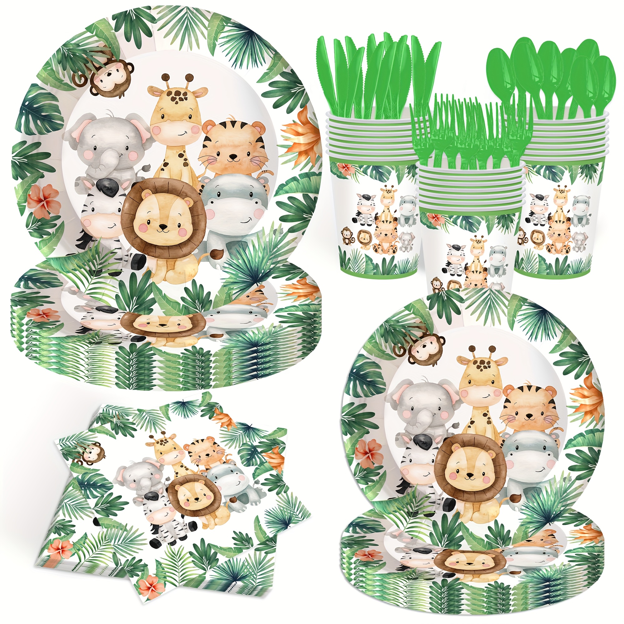 TEMU 141pcs Set Of Jungle-themed Party Decorations And Tableware, Including Plates And Napkins For A Birthday Or Shower, Suitable For Serving 20