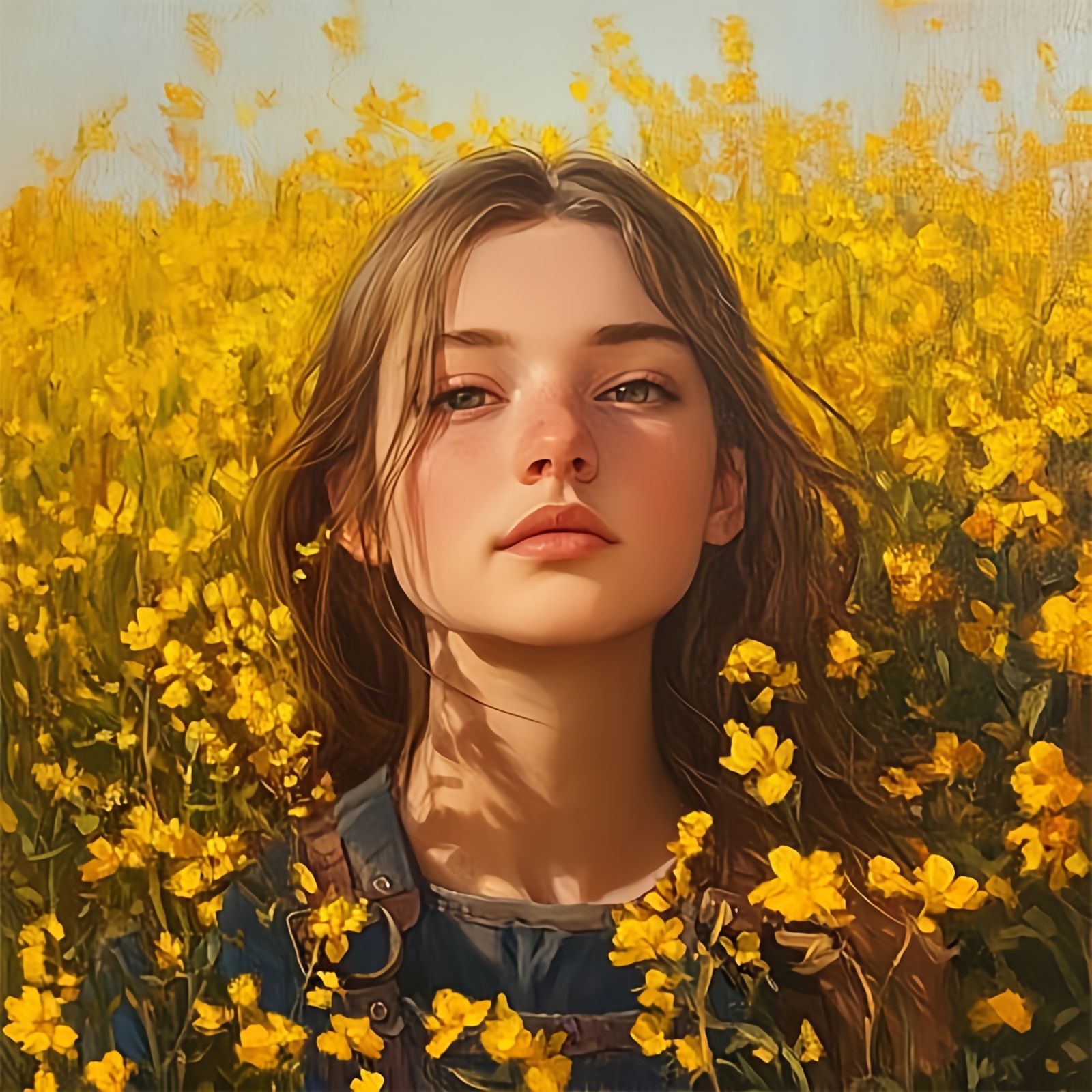 Cross-Stitch Kit, Girl in Yellow Flowers Pattern