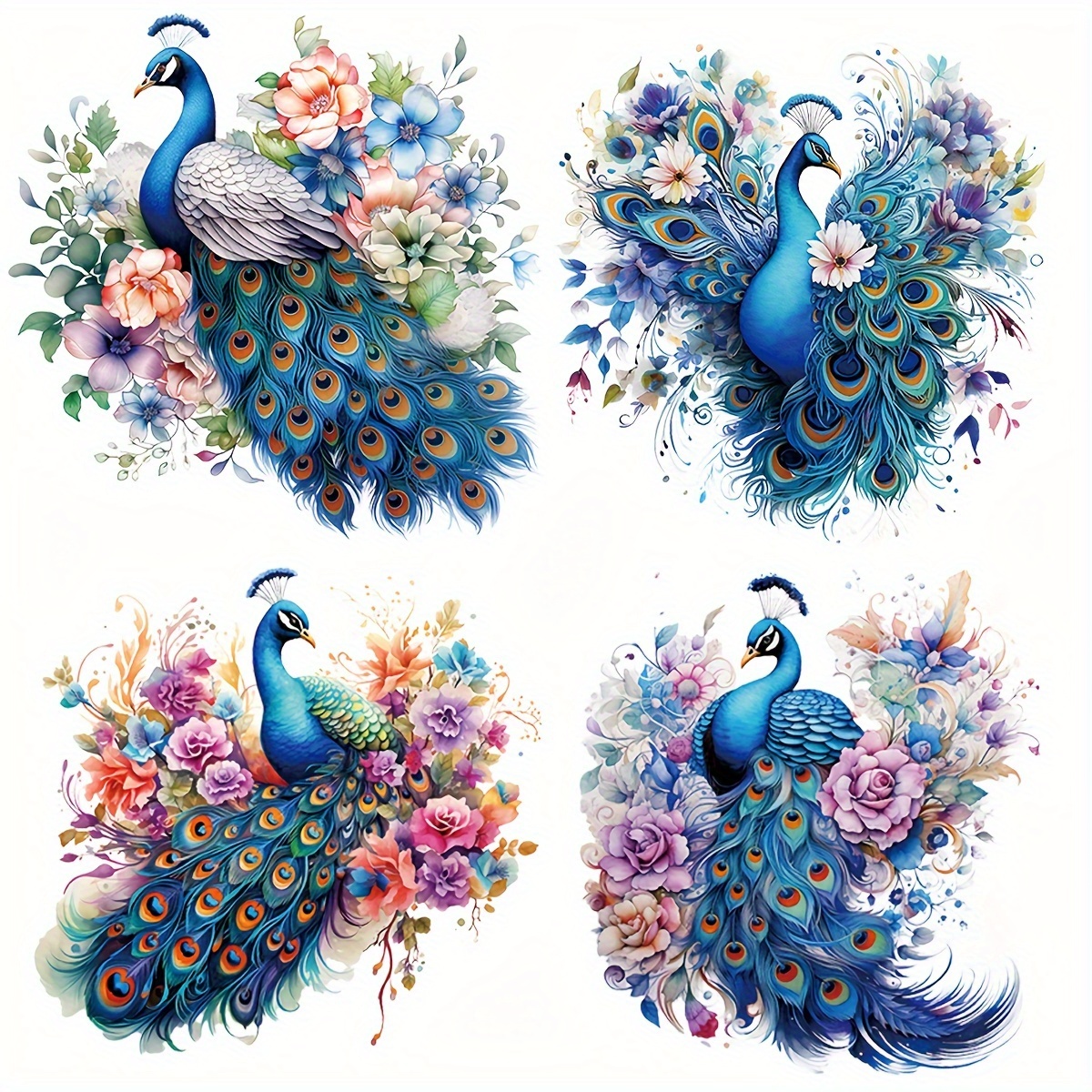 

6-piece Peacock Design Diy Iron-on Transfer Stickers Set - Washable Dtf Heat Press Decals For T-shirts, Masks, Jeans & Backpacks