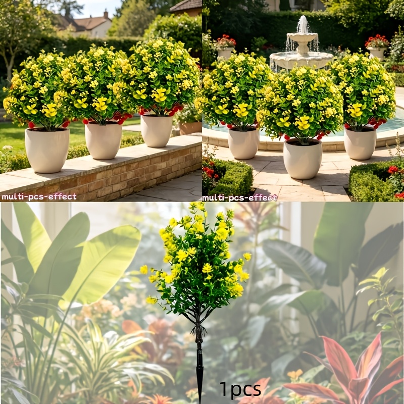 TEMU Luxurious Large Outdoor Artificial Ground Plug With Support, Uv Resistant Fake Flower Ground Decor, Suitable For Courtyard Garden Balcony