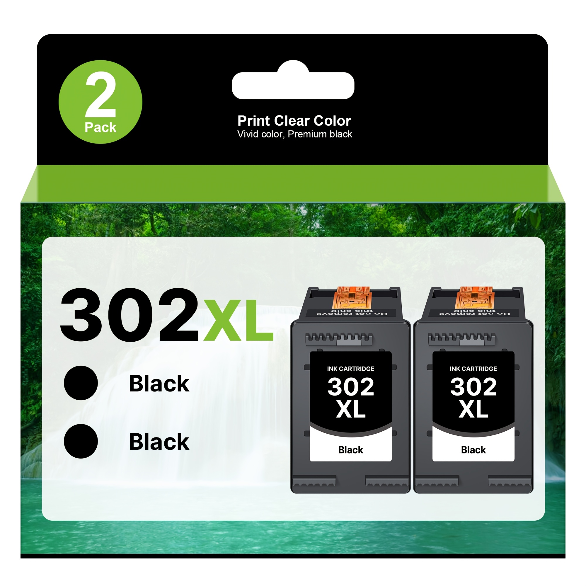 Image of 302xl Ink Cartridges Multipack Replacement For 302 Xl Printer Ink Black For 1110 2130 2136 3630 3632 3634 3830 3834 4650 4652 4654 4520 4521 4522 4524 Printers, 2 Pack