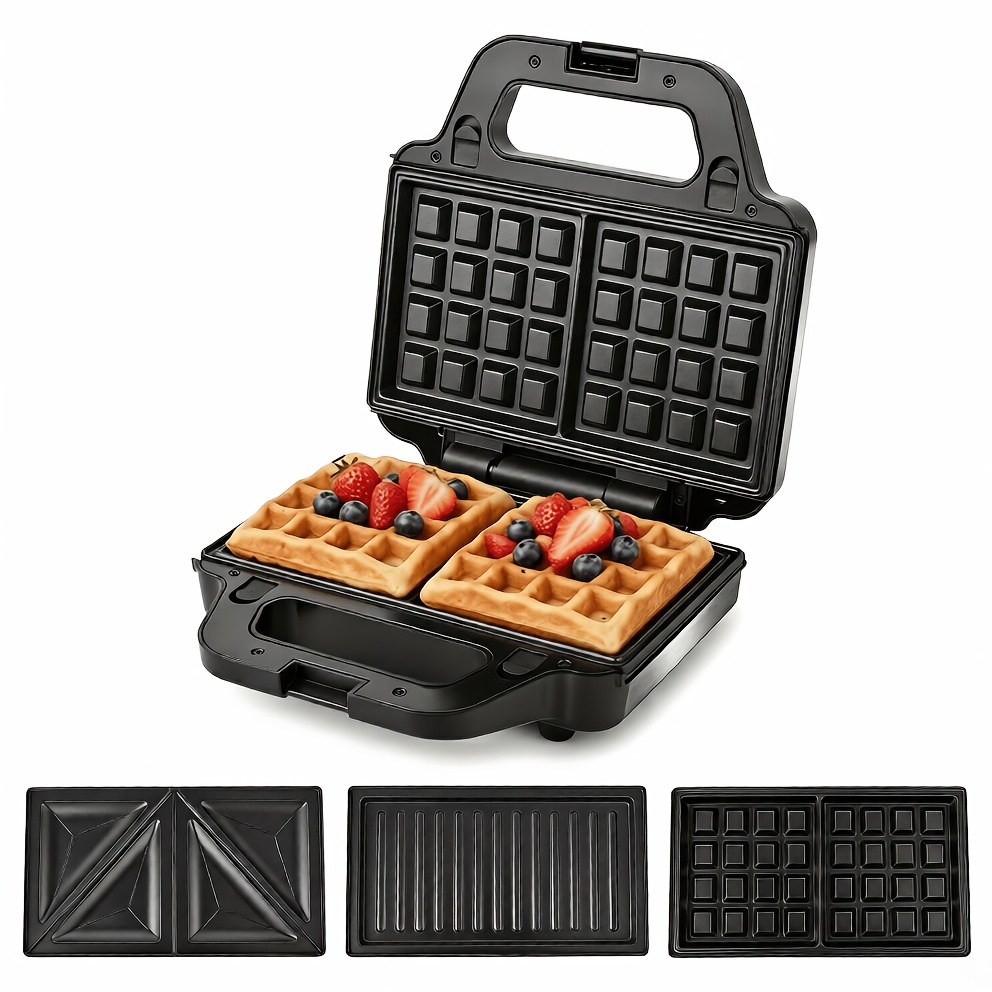 3-in-1 Mini Sandwich Maker, Waffle Maker & , Electric Grill With 3 Removable Plates, Fast Heating, Easy To Clean, Ideal For , Burgers, Steaks & More