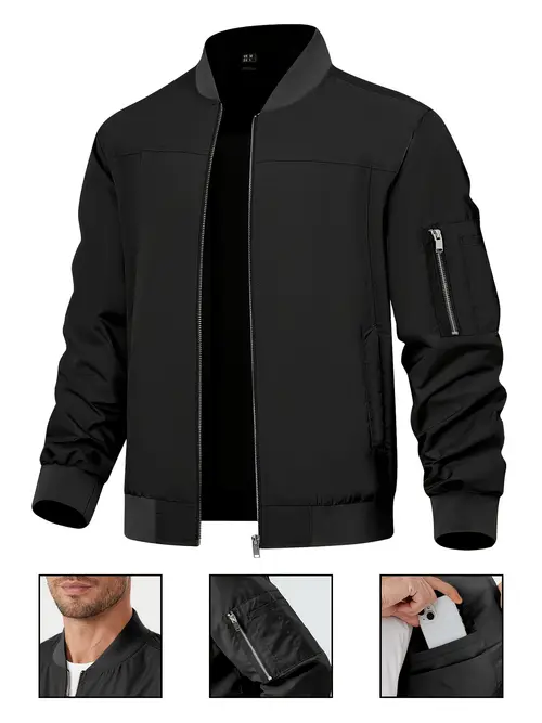 mens lightweight navy blue casual windbreaker with zippered pockets softshell coat for machine washable polyester casual attire sleek