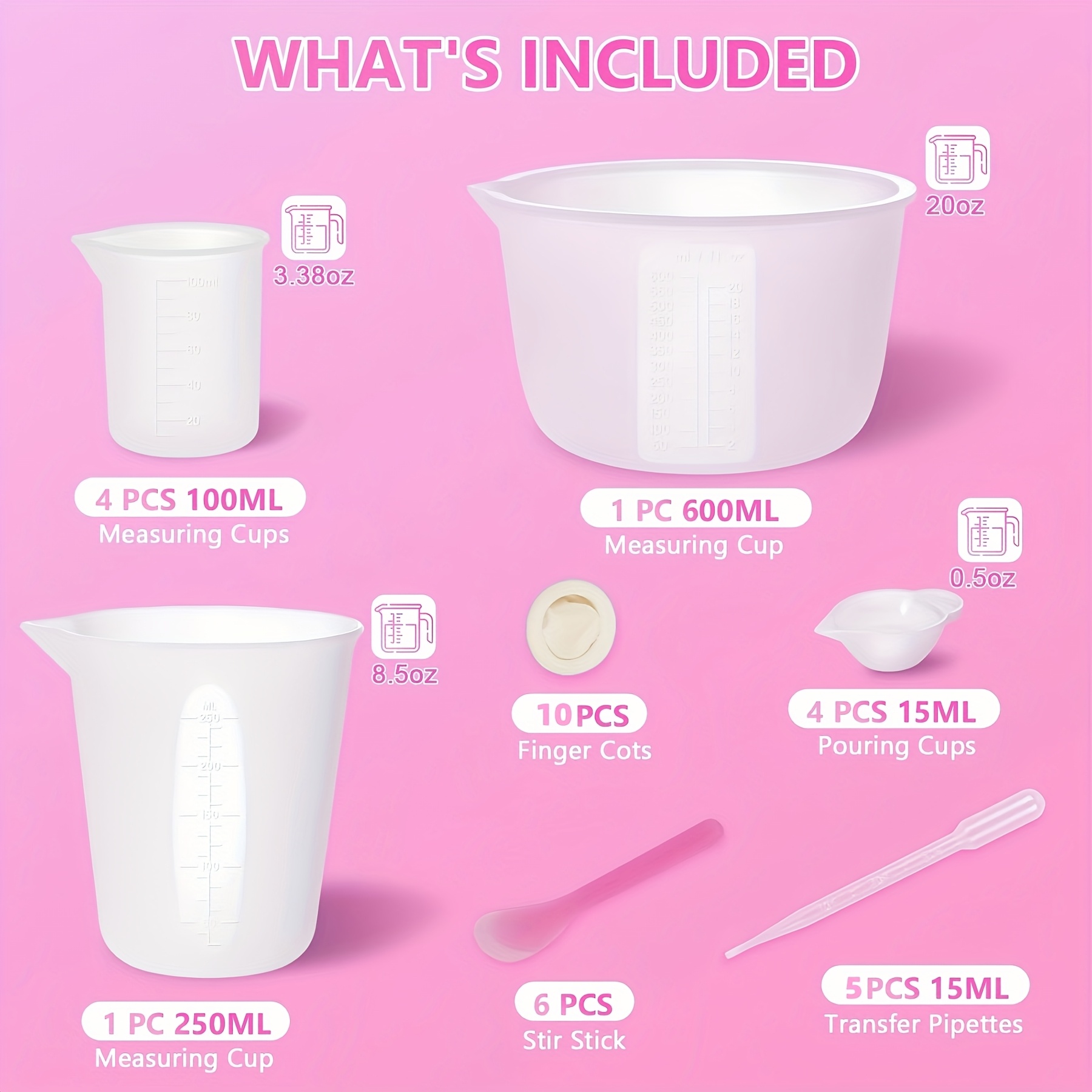 E-shop Silikonharz-Gießformen Werkzeugset - 31-teiliges Wiederverwendbares Messbecher-Set, Silikonharz-Messbecher-Werkzeugset, Antihaft Große