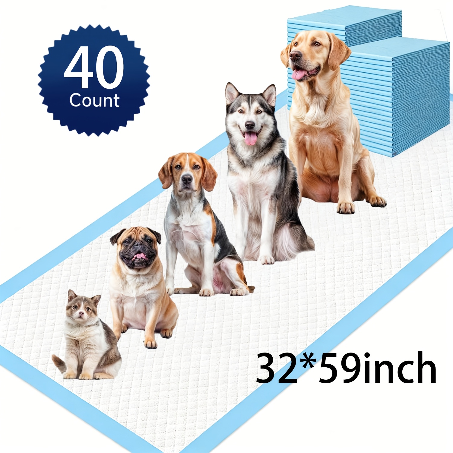 TEMU 59x32 Inch Dog Pee Pad, Super Absorbent Puppy Pee Pad, 40-pack Extra Large Disposable Pet Toilet Training Pad, Leak-proof Pet Pee Pad, Pet Pee