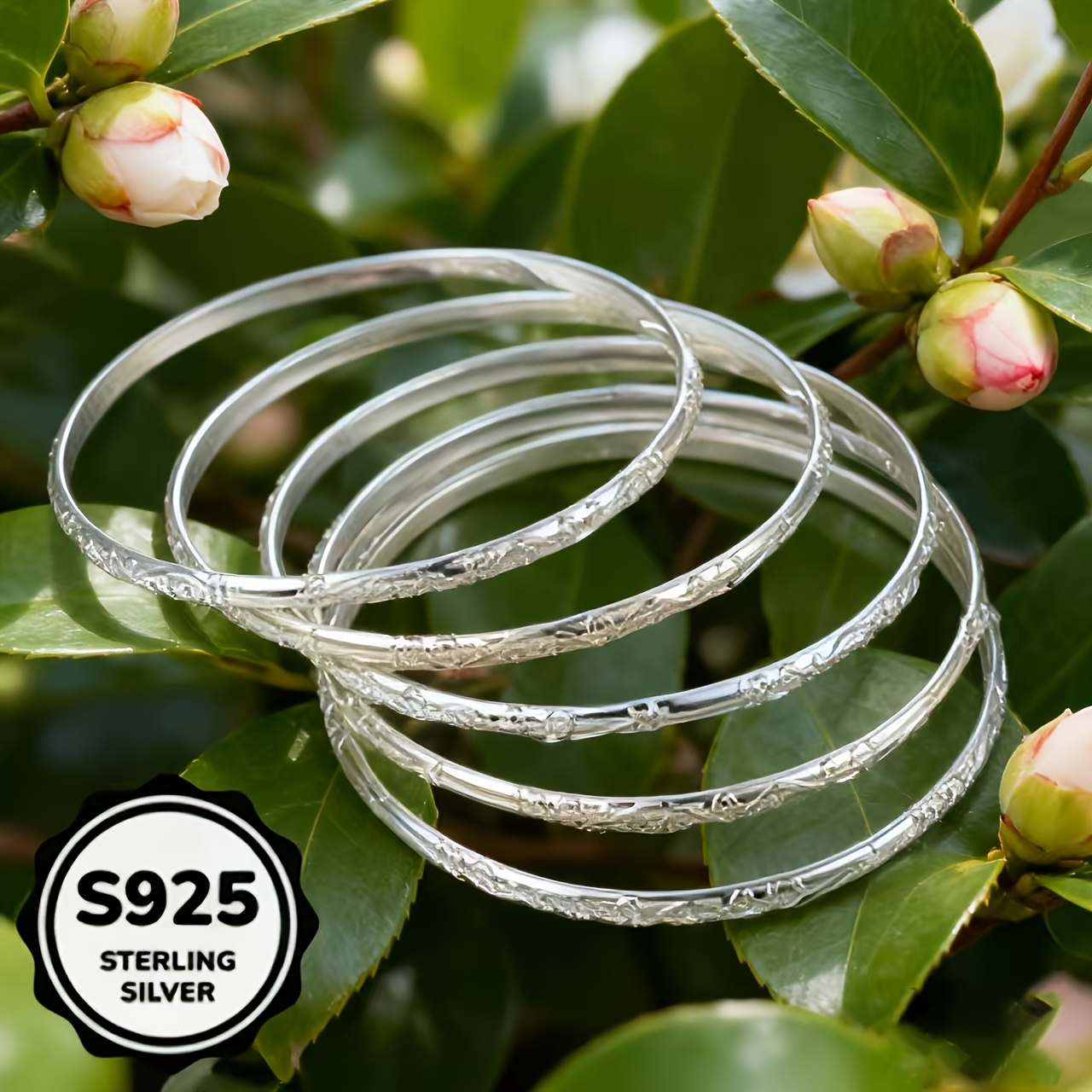 5pc S925 Sterling Silver Bracelet Set, Elegant Versatile Styles