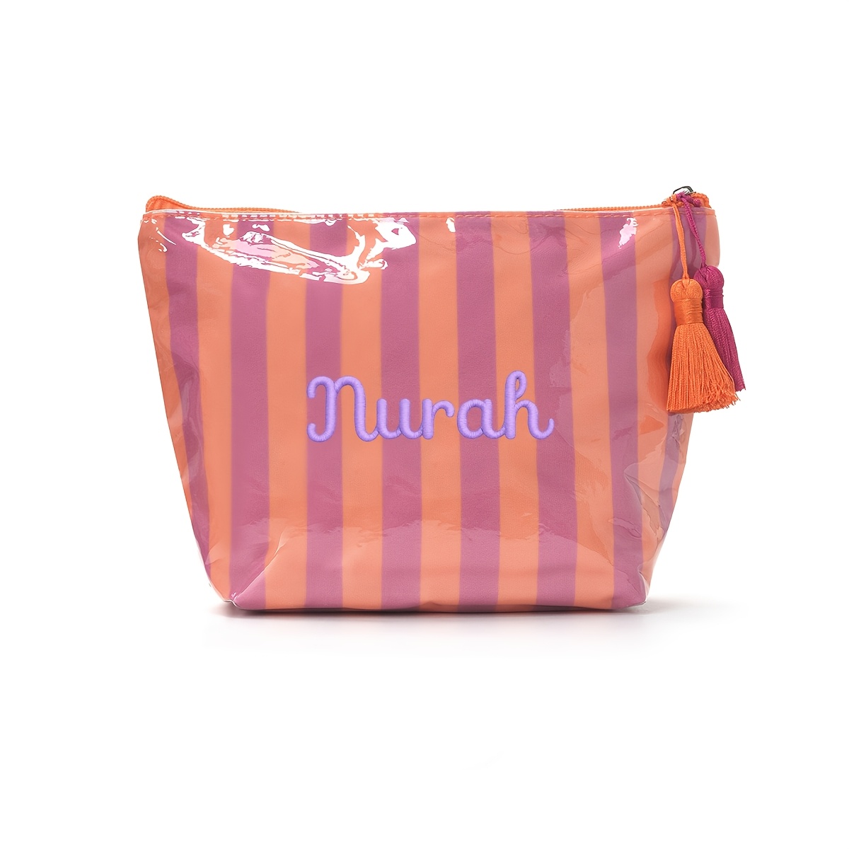 TEMU Custom Embroidered Tassel Makeup Pouch Striped Colorblock Travel Organizer With Dopamine Colors Women Girls Cosmetic Storage Bag Large Capacity