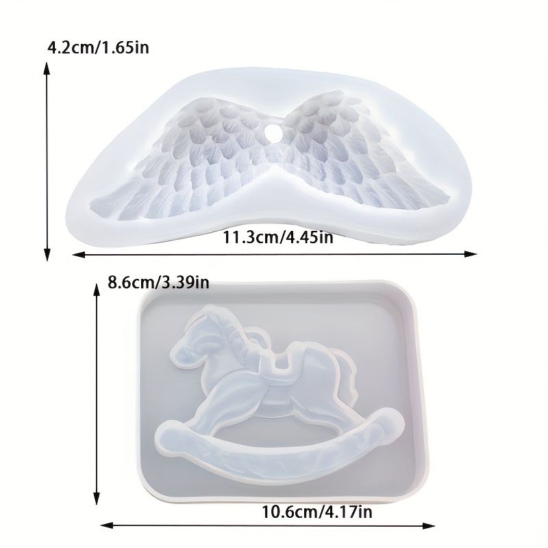 Image of 2pcs 2pcs Wings & Horse Silicone Mold Suitable For Diy Concrete, Epoxy Resin, Plaster Crafts - Wing Pendant & Horse Decoration Molds For Making, Resin Casting, Greek Mythology