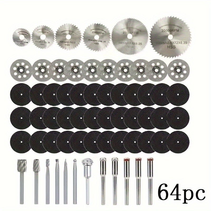 

64pcs Mini Diamond Set - High-performance Hss Blades For Effortless Wood, Stone & Metal Cuts - Perfect Rotary Woodworking Toolkit With Resin Mandrels & Drill Accessories