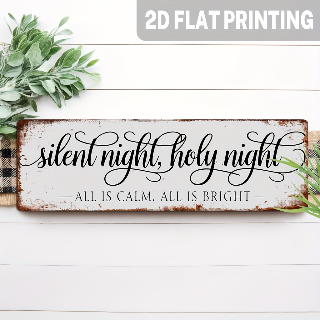 TEMU 2d Flat, 2d Flat,1pc,rustic ,holy Night Wooden Sign Christmas Decoration Wall Hanging For Christmas