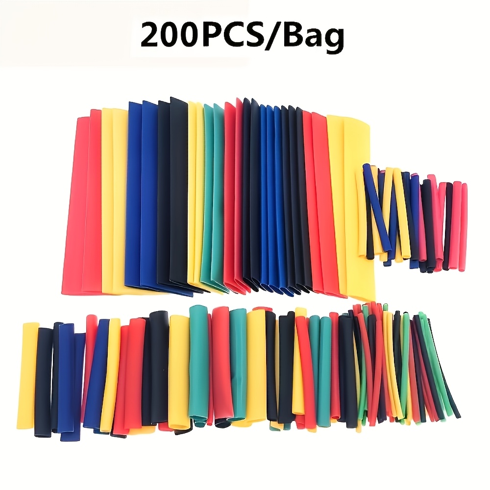 Image of 200pcs, Heat Shrink Tubing Set, Polyolefin Insulation Protection Sleeve, Multiple Sizes, Suitable For Home Appliance Wire Insulation Protection, Household Outdoor Electrical Wiring Repair