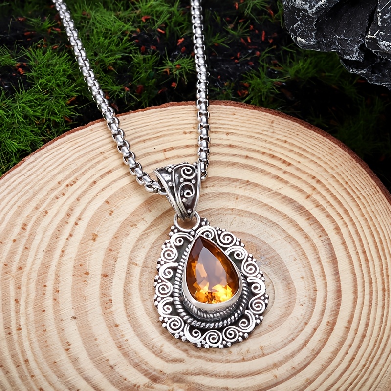 TEMU 1pc Elegant And Exquisite Spiral Pattern Inlaid Droplet Synthetic Zirconia Pendant Necklace - Women's Jewelry, Suitable For Daily And Festival