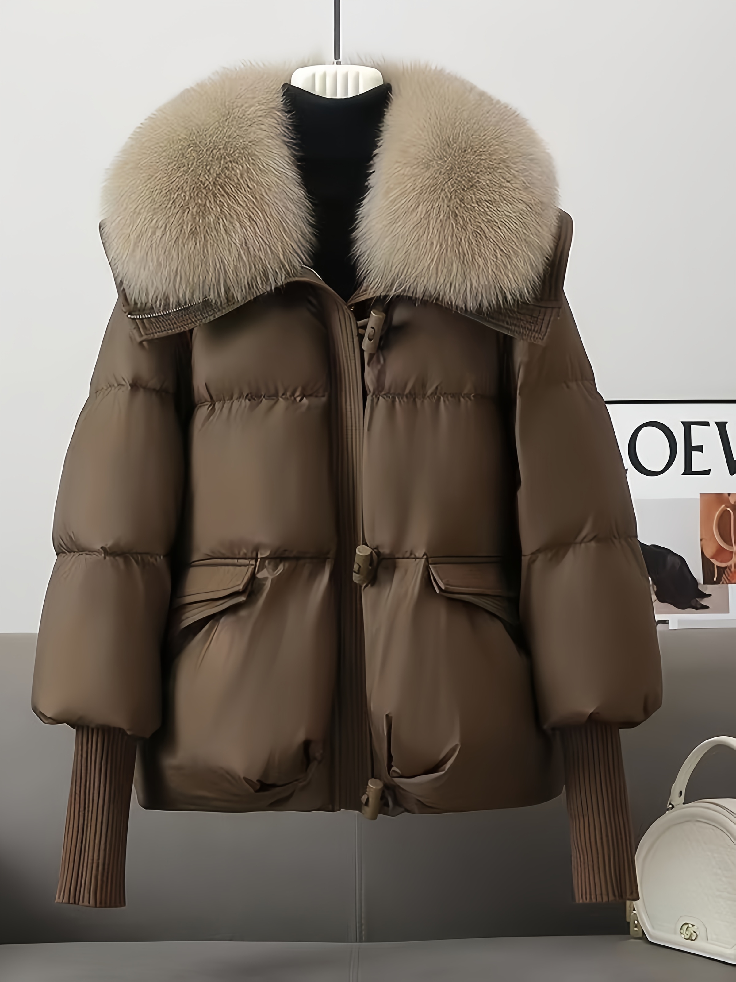 Women S Elegant Thickened Zipper Front Coat with Fluffy Hood - Warm Fleece-Lined Winter Jacket, Large Pockets, Long Sleeve, Solid Color for Autumn & Winter, Winter Coats