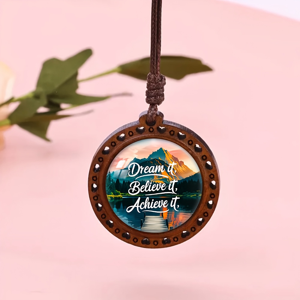 Mountain Lake Scenery Heart-Shaped Wooden Necklace, Cute Accessory
